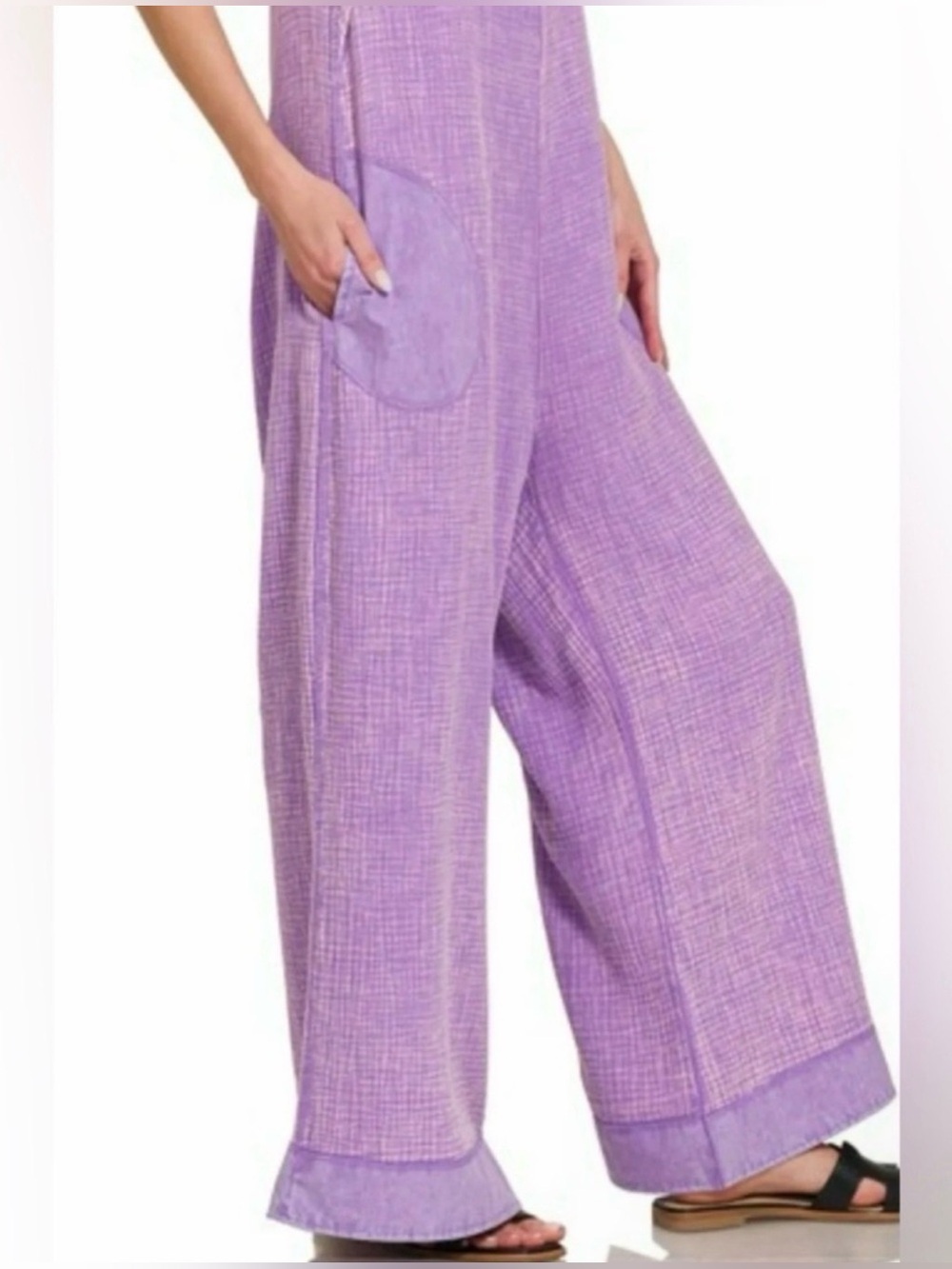 Zenana Lavender Wide-Leg Cotton Blend Jumpsuit New Size L - Picture 3 of 6